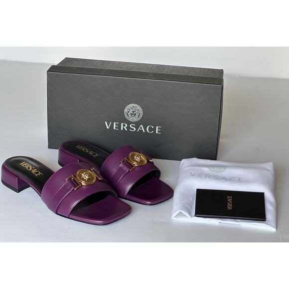 VERSACE Medusa Women's Plum Sandals 7 US (37 Euro) 1014748 Spain NIB $900 - Picture 11 of 15